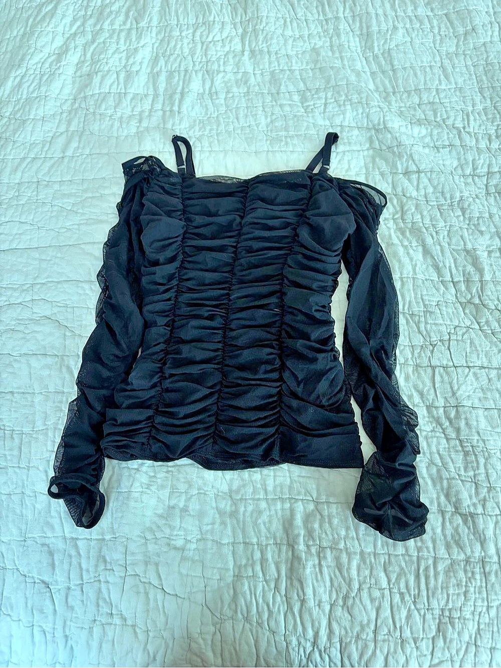 Allen Schwartz Ruched Long Sleeve Blouse in Black Size Small